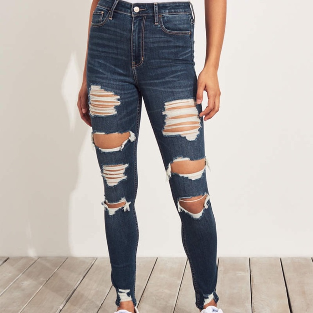 Hollister Dark Destroy High Rise Skinny Jeans NWOT